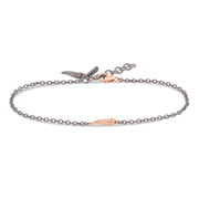 MANO|J Bracciale titanio con cornetto e moschettone in oro rosso CATSMBRTLHRGL